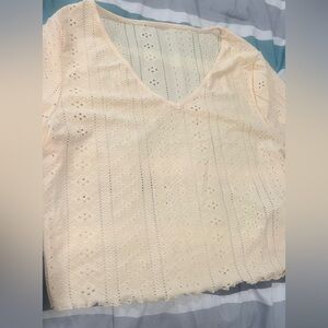 BIG SALE(5 for $20)- Chic Cream Eyelet Women's Blouse